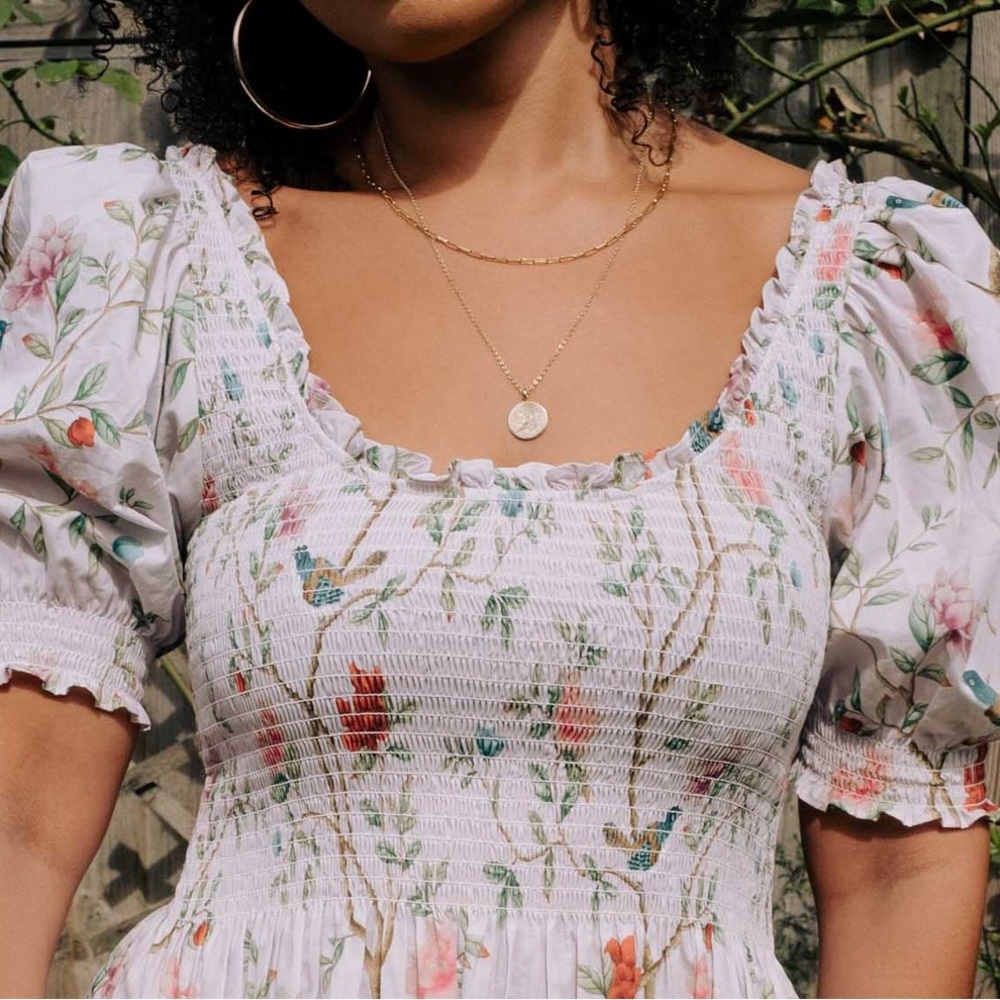Hill House Floral Smocked Top - White and Pink